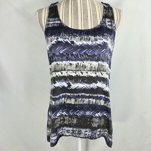 Outback Red Black Purple White Abstract Print Front Sleeveless Top Size Medium